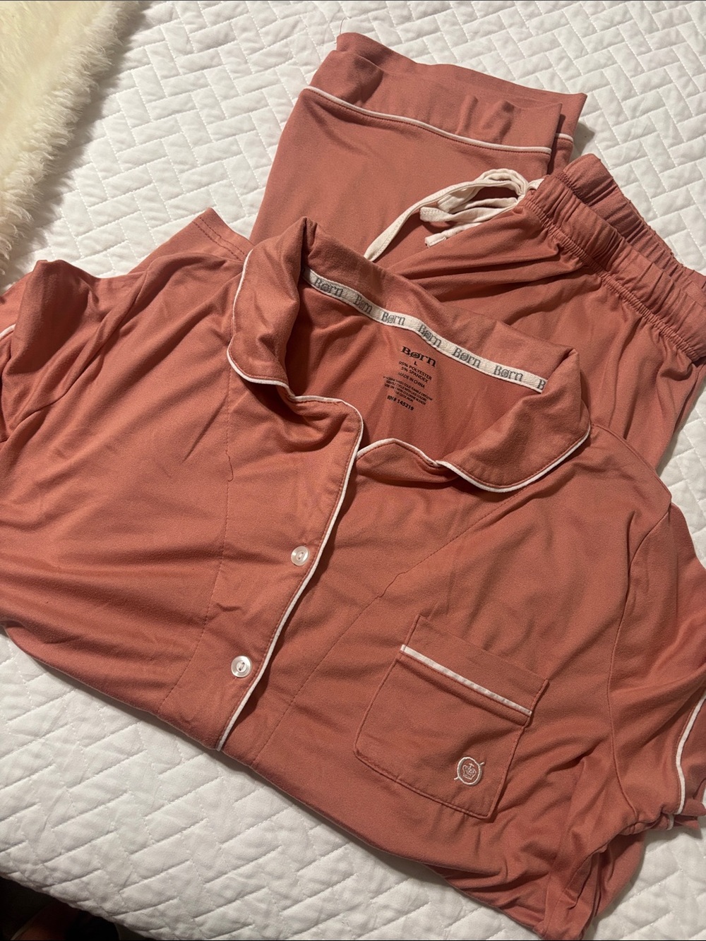 Born Satin-Trim Pajama Set - Dusty Rose